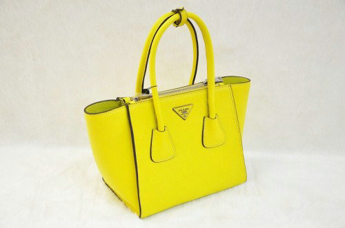 2014 Prada Calf Leather Tote Bag BN2625 Lemonyellow